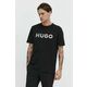 Bombažna kratka majica HUGO moški, črna barva - črna. Kratka majica iz kolekcije HUGO, izdelana iz pletenine z nalepko. Model iz izjemno udobne bombažne tkanine.