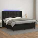 Greatstore Box spring postelja z vzmetnico LED črna 160x200cm umetno usnje