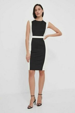 Obleka Calvin Klein črna barva - črna. Obleka iz kolekcije Calvin Klein. Model izdelan iz vzorčaste pletenine. Zaradi vsebnosti poliestra je tkanina bolj odporna na gubanje.
