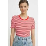 Kratka majica Tommy Hilfiger ženski, rdeča barva - rdeča. Kratka majica iz kolekcije Tommy Hilfiger, izdelana iz vzorčaste pletenine. Model iz mehke in na otip prijetne tkanine.