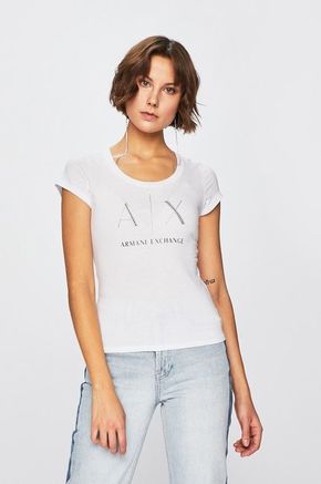Armani Exchange T-shirt - bela. T-shirt iz zbirke Armani Exchange. Model narejen iz plesti.