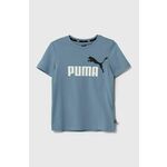 Otroška bombažna kratka majica Puma črna barva - modra. Otroške lahkotna kratka majica iz kolekcije Puma, izdelana iz pletenine, prijetne na otip. Model iz izjemno udobne bombažne tkanine.