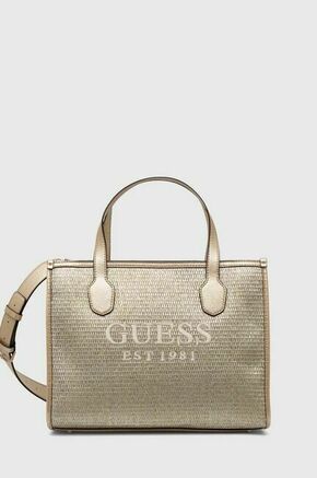 Torbica Guess zlata barva - zlata. Srednje velika torbica iz kolekcije Guess. Model na zapenjanje