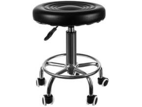 MALATEC nastavljiv vrtljiv usnjen frizerski stol črn - mehka kolesa 00018320