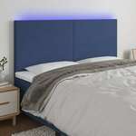 Vidaxl LED posteljno vzglavje modro 180x5x118/128 cm blago