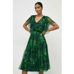 Svilena obleka Nissa zelena barva - zelena. Obleka iz kolekcije Nissa. Model izdelan iz vzorčaste tkanine. Model iz tkanine, ki je izjemno prijetna na otip.