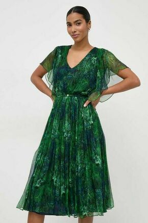 Svilena obleka Nissa zelena barva - zelena. Obleka iz kolekcije Nissa. Model izdelan iz vzorčaste tkanine. Model iz tkanine