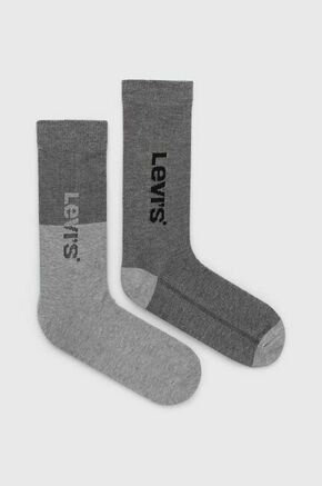 Nogavice Levi's 2-pack siva barva - siva. Visoke nogavice iz kolekcije Levi's. Model izdelan iz elastičnega materiala. V kompletu sta dva para.