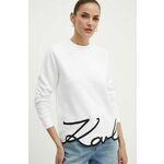 Pulover Karl Lagerfeld ženska, bela barva, 245W1815 - bela. Majica s srajco iz kolekcije Karl Lagerfeld izdelana iz elastične pletenine. Model iz izjemno udobne tkanine z visoko vsebnostjo bombaža.