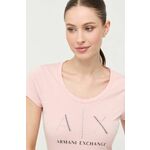 Bombažna kratka majica Armani Exchange roza barva - roza. Body iz kolekcije Armani Exchange, izdelan iz tanke, elastične pletenine. Model iz izjemno udobne bombažne tkanine.