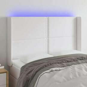 Vidaxl LED posteljno vzglavje belo 147x16x118/128 cm umetno usnje