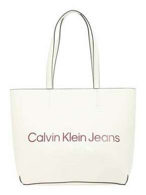 Torbica Calvin Klein Jeans bela barva - bela. Velika nakupovalna torbica iz kolekcije Calvin Klein Jeans. Model na zapenjanje