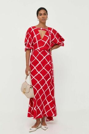 Obleka Victoria Beckham rdeča barva - rdeča. Obleka iz kolekcije Victoria Beckham. Model izdelan iz vzorčaste tkanine. Poliester zagotavlja večjo odpornost na gubanje.