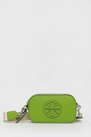 Usnjena torbica Tory Burch zelena barva - zelena. Majhna torbica iz kolekcije Tory Burch. na zapenjanje
