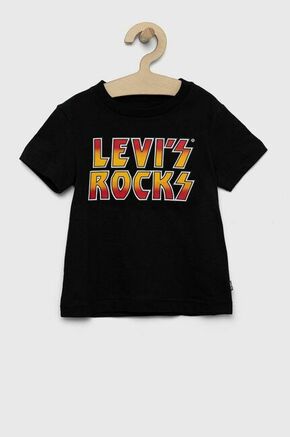 Otroška bombažna kratka majica Levi's siva barva - črna. Otroške kratka majica iz kolekcije Levi's. Model izdelan iz tanke