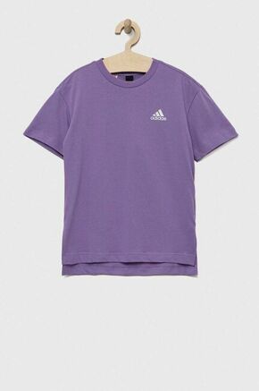 Otroška bombažna kratka majica adidas vijolična barva - vijolična. Otroške Ohlapna kratka majica iz kolekcije adidas