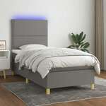 Greatstore Box spring postelja z vzmetnico LED temno siva 80x200 cm blago