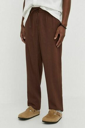 Lanene hlače Les Deux rjava barva - rjava. Hlače iz kolekcije Les Deux. Model izdelan iz enobarvne tkanine. Model iz zračne lanene tkanine.