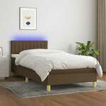 Greatstore Box spring postelja z vzmetnico LED temno rjava 90x190 cm blago