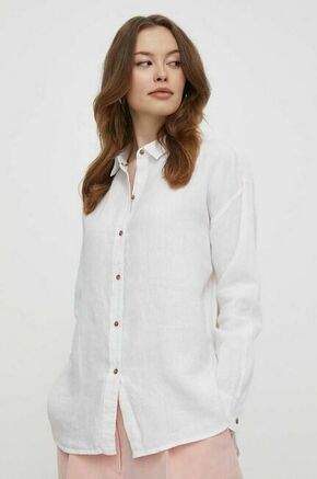 Lanena srajca Barbour bela barva - bela. Srajca iz kolekcije Barbour