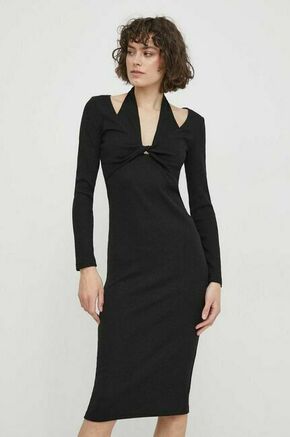 Obleka Sisley črna barva - črna. Casual obleka iz kolekcije Sisley. Model izdelan iz rebraste pletenine. Model iz tankega materiala je idealen za toplejše letne čase.