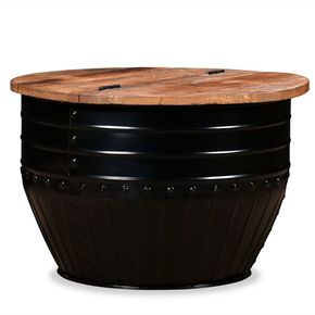 VidaXL Klubska mizica iz masivnega predelanega lesa črna oblika soda
