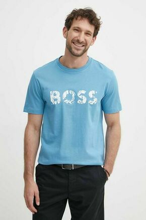 Bombažna kratka majica Boss Orange moški - modra. Lahkotna kratka majica iz kolekcije Boss Orange