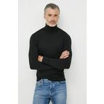 Calvin Klein volnen pulover moški, črna barva, - črna. Pulover iz kolekcije Calvin Klein. Model s puli ovratnikom, izdelan iz volnene pletenine.