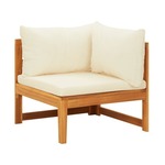 VIDAXL Kotni kavč s kremno belimi blazinami trden akacijev les