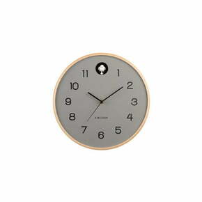 Stenska ura Karlsson Natural Cuckoo - siva. Stenska ura iz kolekcije Karlsson. Model izdelan iz brezovega lesa.