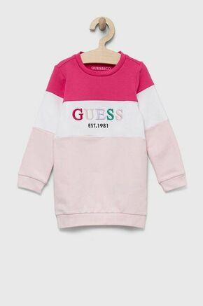 Otroška obleka Guess roza barva - roza. Otroški obleka iz kolekcije Guess. Model izdelan iz elastične pletenine. Model iz izjemno udobne tkanine z visoko vsebnostjo bombaža.