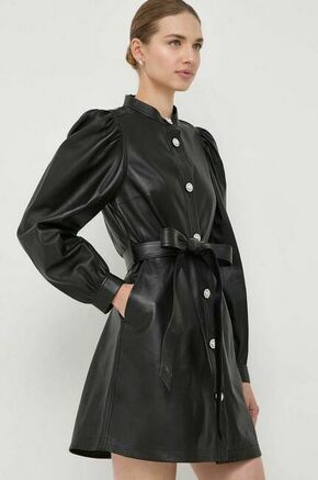 Usnjena obleka Custommade črna barva - črna. Obleka iz kolekcije Custommade. Model izdelan iz enobarvne tkanine. Usnjeni material je trpežen in odporen na vlago.