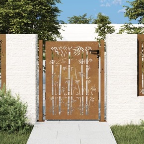 VidaXL Vrtna vrata 105x155 cm Corten jeklo dizajn bambusa