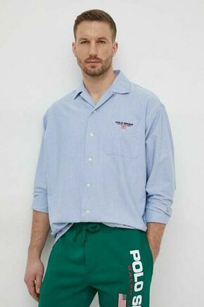 Bombažna srajca Polo Ralph Lauren moška - modra. Srajca iz kolekcije Polo Ralph Lauren