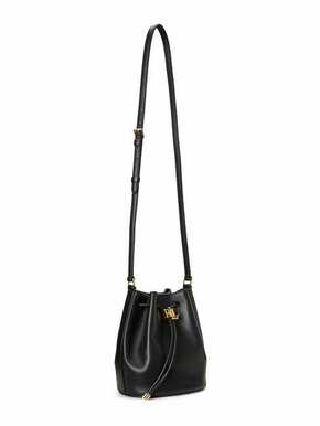Usnjena torbica Lauren Ralph Lauren črna barva - črna. Srednje velika torbica mošnjiček iz kolekcije Lauren Ralph Lauren. Model na zapenjanje