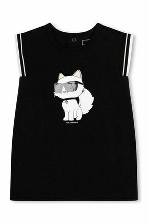 Otroška bombažna obleka Karl Lagerfeld črna barva - črna. Za dojenčke obleka iz kolekcije Karl Lagerfeld. Model izdelan iz materiala s potiskom. Model iz izjemno udobne bombažne tkanine.