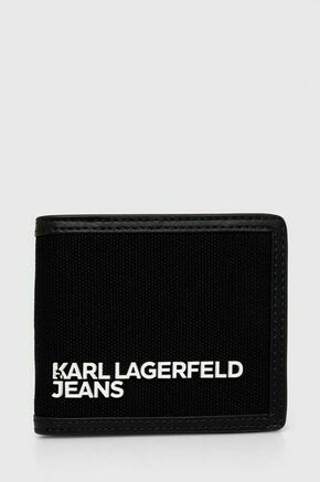 Denarnica Karl Lagerfeld Jeans črna barva - črna. Mala denarnica iz kolekcije Karl Lagerfeld Jeans. Model izdelan iz kombinacije tekstilnega materiala in ekološkega usnja.