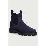 Tommy Hilfiger ženski semišasti gležnjarji TH MONOGRAM SUEDE CHELSEA BOOT mornarsko modra FW0FW09563