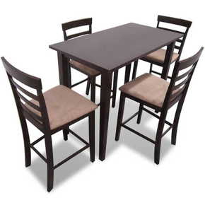 Shumee Rjava lesena barska miza in 4 barski stoli