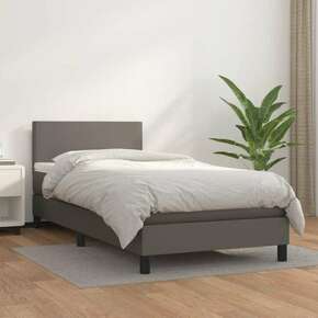 VidaXL Box spring postelja z vzmetnico siv 100x200 cm umetno usnje