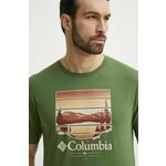 Bombažna kratka majica Columbia Path Lake moška, zelena barva, 1934814 - zelena. Kratka majica iz kolekcije Columbia. Model izdelan iz pletenine s potiskom. Bombažen, udoben material.