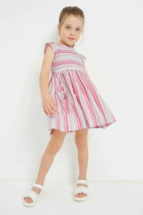 Otroška obleka z mešanico lanu Mayoral roza barva - roza. Lahkotna obleka iz kolekcije Mayoral. Nabran model izdelan iz tkanine.