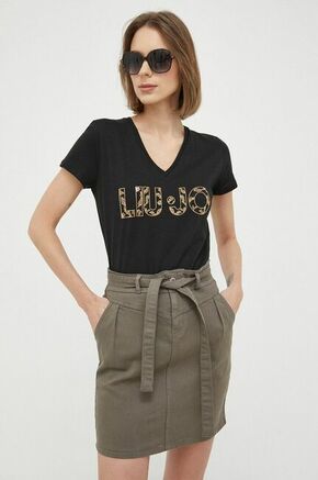 Bombažna kratka majica Liu Jo črna barva - črna. Kratka majica iz kolekcije Liu Jo. Model izdelan iz pletenine z nalepko. Izjemno udoben material