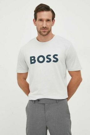 Bombažna kratka majica BOSS CASUAL siva barva - siva. Kratka majica iz kolekcije BOSS