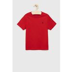 Otroška bombažna kratka majica Polo Ralph Lauren rdeča barva - rdeča. Otroški kratka majica iz kolekcije Polo Ralph Lauren. Model izdelan iz enobarvne pletenine.