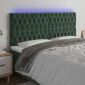 VidaXL LED posteljno vzglavje temno zeleno 180x7x118/128 cm žamet