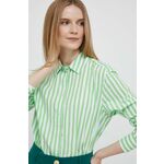 Bombažna srajca Tommy Hilfiger ženska, zelena barva - zelena. Srajca iz kolekcije Tommy Hilfiger. Model izdelan iz vzorčaste tkanine. Ima klasičen ovratnik. Visokokakovosten, udoben material.