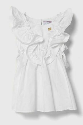 Otroška bombažna obleka Pinko Up bela barva - bela. Otroški obleka iz kolekcije Pinko Up. Model izdelan iz enobarvne tkanine. Model iz izjemno udobne bombažne tkanine
