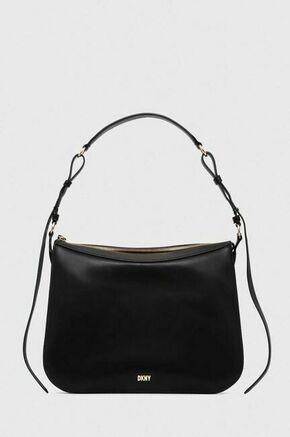 Usnjena torbica Dkny rjava barva - črna. Srednje velika torbica iz kolekcije Dkny. Model na zapenjanje
