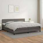Greatstore Box spring postelja z vzmetnico siva 200x200 cm umetno usnje